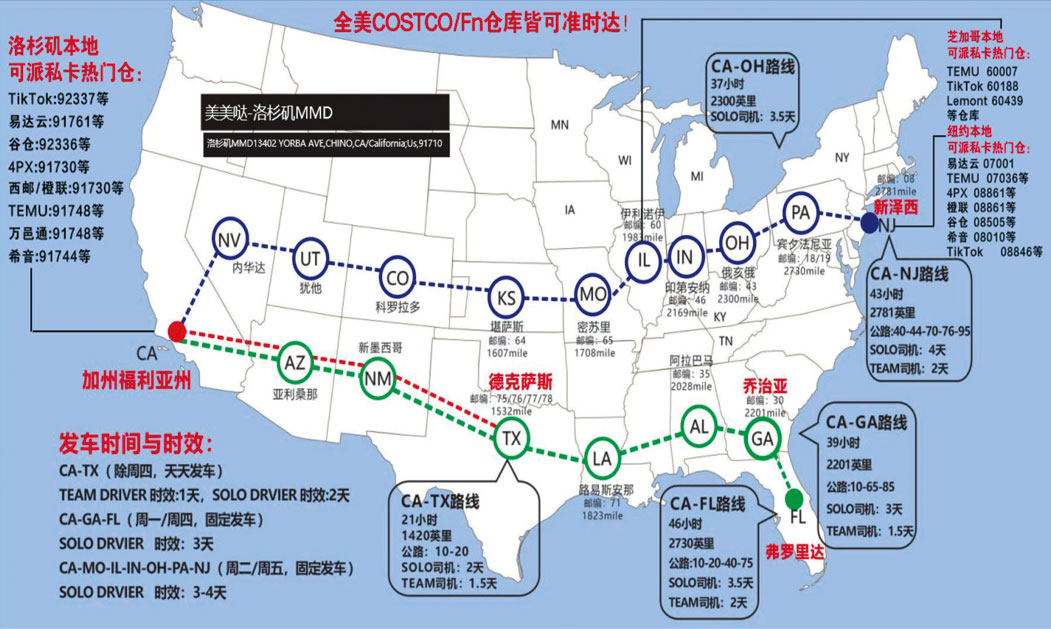 海外仓布局-美国自营卡车专线